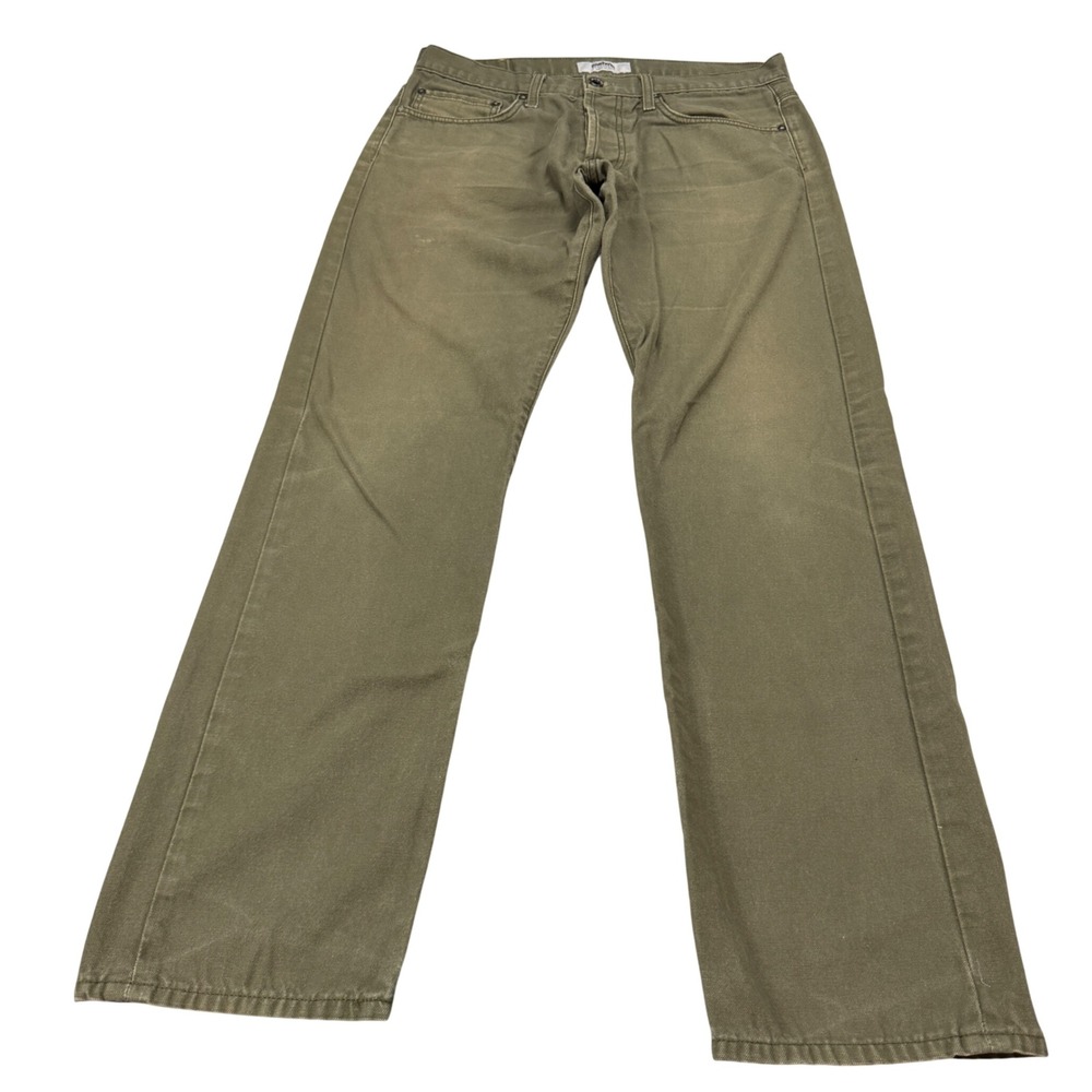 Baldwin The Reed Classic Straight‎ Pants Mens 33 Olive Green Cotton Canvas USA